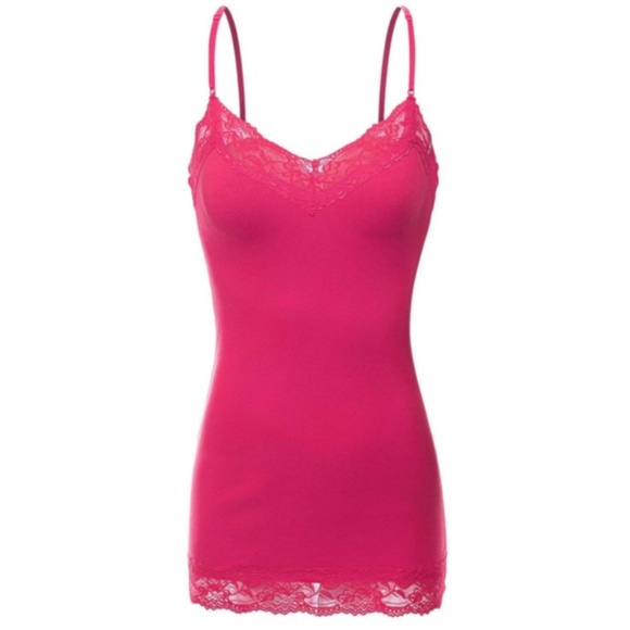 Camisole Lace Trim V-Neck Spaghetti Straps H Pink - Picture 3 of 4